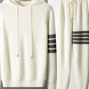 CHICUU Men Cashmere Sweater Suit Hooded Pullover Pants Autumn Winter Thick Warm Casual Clothing 100% Merino Wool Knitwear