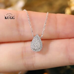 KUGG 100% 18K White Gold Necklace 0.16carat Real Natural Diamond Pendant Necklace for Women Fashion INS Style High Birthday Gift