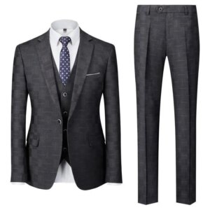 New Checkered Men’s Suit Korean Version Slim Fit Suit Set For Men’s Leisure, Enhancing Temperament, Daily Wedding Work