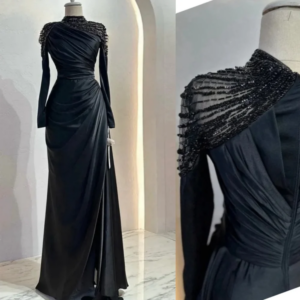 Customized Exquisite High Collar Sheath Evening Dresses Beading Fold s Vertically Hugging Floor length Prom فساتين سهره فاخره