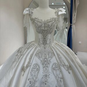 Customized Ball Gown Wedding Dresses For Women Customized Bride Dress O Neckline Bridal Gown Lace-Up Long Chapel Vestidos Dw0086