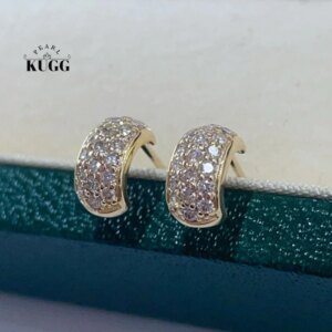 KUGG 100% 18K White/Yellow Gold Earrings Fashion INS Style 0.30carat Real Natural Diamond Stud Earrings for Women Birthday Gift