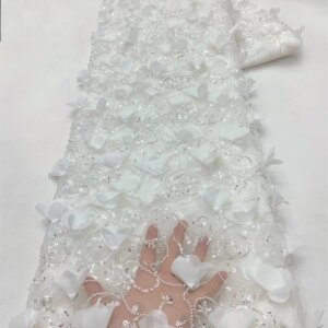 Latest African Sequins Lace Fabric 2024 High Quality Lace Embroidery Beaded Mesh Fabric 5 Yards For Women Wedding Party Dress