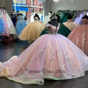 Glitter Sweet Quinceanera Dresses Ball Gown Beads Appliques Crystal Tull Sweet 16 Dresses Customized 16 Vestidos De XV 15 Anos