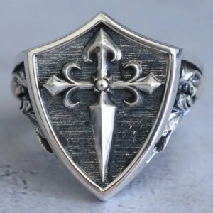 18g 3D Santiago Cross Orden Signet Amulet Artistic Relief Mens Rings Customized 925 SOLID STERLING SILVER Many Sizes 7-12