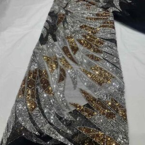 African Lace Fabric 2024 High quality 5Yard Royal Blue Beads Fabric 5 Yards Sequence Lace Fabric For Woman Evening Dress A611-1