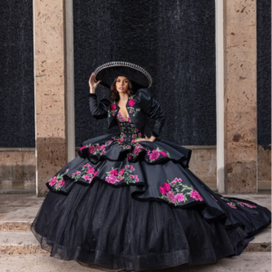 Gillter Black Sparkly Charro Quinceanera Dresses with Jacket 3D Floral Applique Corset Customsized vestidos de 15 años quinceañe