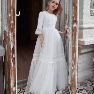 Pageant Gown for Wedding Beaded Ruffles Floor Length Birthday Party First Communion Gowns Customized White Flower Girl Dresses