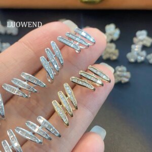 LUOWEND 100% 18K White/Yellow Gold Earrings 0.26carat Real Natural Diamond Stud Earrings Elegant Design Party Jewelry for Women