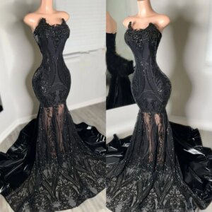 Glitter Black Prom Dresses 2025 Sequins Crystal Mermaid Party Gowns Rhinestones Long Birthday Dress Black Girls Robe Customized