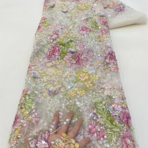 African Sequins Lace Fabric 2024 High Quality Tulle Lace French Nigerian Net Beaded Lace Fabric For Sewing Wedding Dress