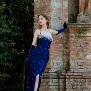 customized Crystal Navy Mermaid Party Evening Dresses Spaghetti Sleeveless Side Slit Prom Dresses Vestido De فساتين مناسبة رسمية