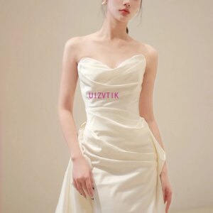 Simple Korean Off-Shoulder Wedding Dresses White Satin Party Dress Evening Dress 웨딩드레스 Photoshoot Wedding Gown Bridal Customized