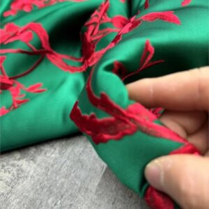 Full silk satin fabric 100% national style handmade high-end green wrapped branch flower width 140cm