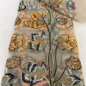 Latest Hot Sale Fashion Africa Lace Fabric High Quality Handmade Embroidery Lace With Beads Sequins Party For Wedding Dress