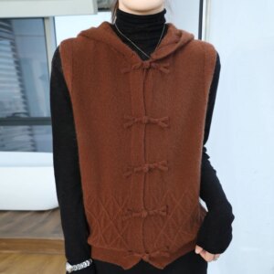 Women’s cashmere hoodie sweater autumn winter new 100% merino wool long sleeve cardigan china knot button knit china popular