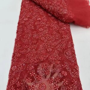 Beautiful Nigerian Sequins Party Lace African Beads Lace Fabric 2025 High Quality 5Yards African French Tulle Net Lace Fabric