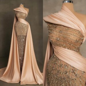 Luxury Sheath Prom Dresses Crystals Beading Pleat Lace Party Dresses Sleeveless Big Size Custom Size Colour vestidos de festa