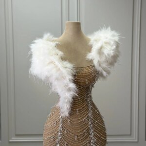 DMDRS Strapless Evening Dress 2025 Feathered Beaded Crystal Party Gown Classic A-line Floor-Length Party Dresses rochii luxury