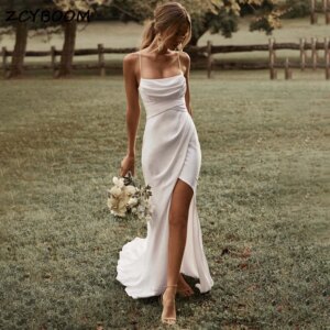 Customized Backless Spaghetti Strap High Slit Mermaid Wedding Dresses For Women 2025 Court Train Bridal Gowns Vestidos De Novia