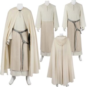 White Robe Wizard Cosplay Costume Elf Disguise Rings Adult Men Hat Cloak Belt Full Set Outfits Halloween Carnival Party Suit