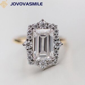 JOVOVASMILE Moissanite 18k Yellow Gold Wedding Ring 4 Carat 7.5*11mm Emerald Cut Wedding Rings For Women Jewelry Bague Femme