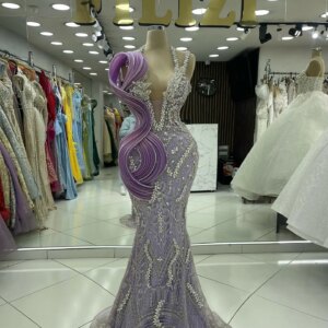 Purple Luxury Mermaid vestidos de ocasión formales Silver Crystal Stones Appliques Wedding Party Dress Femaile Cocktail Robes