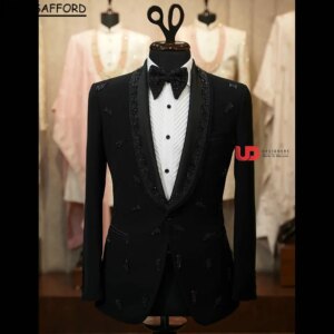 Black Men Suits Two Pieces Beading Pearls Evening Party Blazer Groom Wear ( Jacket + Pants )