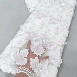 White Nigerian Lace Fabric 2024 High Quality Net Chiffon Beaded And Sequence Lace Fabric 2024 High Quality Evening DressA161-2
