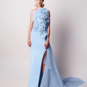 Prom Dresses 2025 Sky Blue Party Dress Satin Sleeveless Chiffom Appliques Evening Dresses Elegant Open Back Ribbons Customized