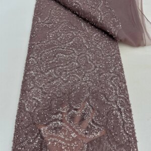 2025 New African French Nigerian High End Lace Fabric With Beads Sequins Mesh for Embroidery Wedding Party Bride Sewing Dress