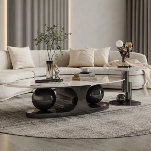 High Quality Luxury Coffee Table Modern Living Room Furniture Style Marble Top Metal  Coffee Table