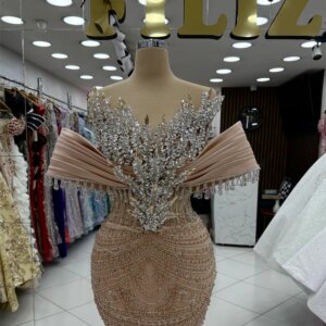 Elegant Champagne Mermaid Evening Dresses Customized Beading Women Party Dress For Weddings Cocktail Dress Vestidos De Noche