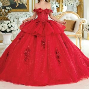 Red Shiny Princess Quinceanera Dresses Off Shoulder Applique Lace Beading Crystal Tull Sweet 16 Dress Ball Gown Vestidos 15 De