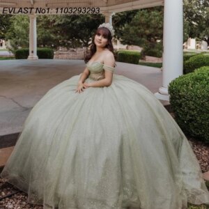 EVLAST Customized 2025 Mint Ball Gown Quinceanera Dress Shiny Applique Crystal Beaded Corset Sweet 16 Vestidos De 15 Anos E1Q713