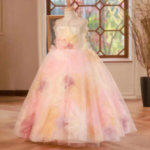 Jill Wish Luxury Arabic Floral Girl Dress with Flowers Dubai Kids Princess Birthday Wedding Party First Communion Gown J229