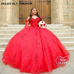 EVLAST Customized Glitter Red Quinceanera Dress Ball Gown Lace Applique Beading Mexico Corset Sweet 16 Vestidos De 15 Anos E3Q74