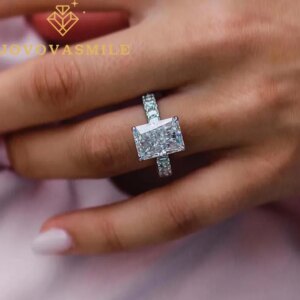 JOVOVASMILE 18k White Gold Moissanite Wedding Rings 6 Carat 12×8.75mm Crushed Ice Radiant cut 3x2mm Full Eternity Band for Woman