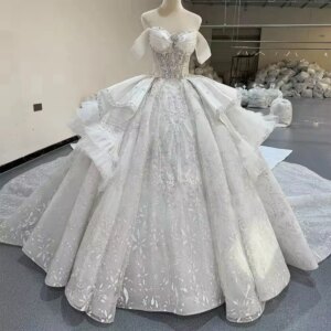 Vestidos De Novia Boda Civil Sweetheart Off Shoulder Beading Crystal Ball Gown Wedding Dress Lace Up Back Bridal Dress