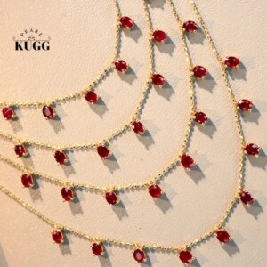 KUGG 100% 18K Yellow Gold Necklace Romantic Star Style Natural Ruby Necklace for Women Birthday Gift High Gemstone Jewelry