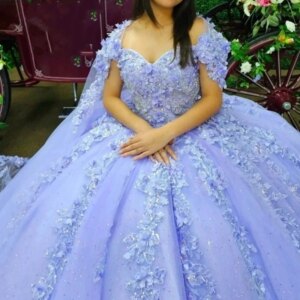 Customized Charming Sweet 15 16 Year Girl Quinceanera Dresses With Cape 3D Floral Lace Up Ball Gown Prom Party Dress Pageant New