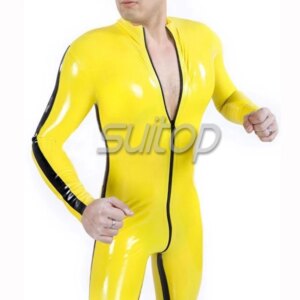 Suitop glued latex catsuit 0.6mm heavy rubber in yellow and black