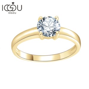 IOGOU 10K AU417 Solid Gold Wedding Engagement Bands 1.0CT Solitaire Moissanite Diamond Promise Rings Women Jewelry Certificate
