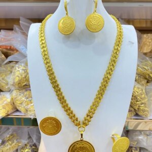 European Dubai New 24K Gold Plated Necklace Earrings and Rings for Women’s Romantic Wedding Mother Jewelry Set YY10560