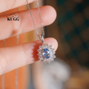 KUGG 100% 18K White Gold Necklace Luxury Diamond Jewelry Elegant Design Natural Sapphire Necklace for Women Wedding Party