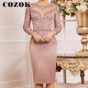 Sheath Sheer Neck Appliqued Mother Of The Bride Dresses Short Wedding Party Guest Gowns Robe Mere De Mariee YW09