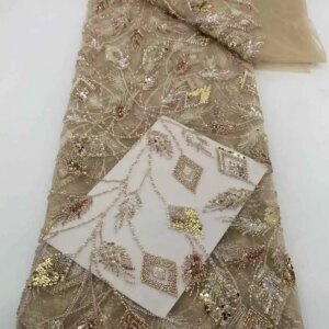 African Nigerian Sequins Lace Fabric 2024 High Quality Lace Groom Embroidery Beaded Mesh Fabric For Women Wedding Party Dress