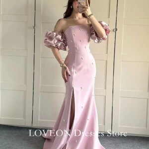 Off-Shoulder Crepe Pearls Formal Evening Dresses Puff Sleeves Mermaid فساتين سهرة Customized Elegant Prom Growns Party Women