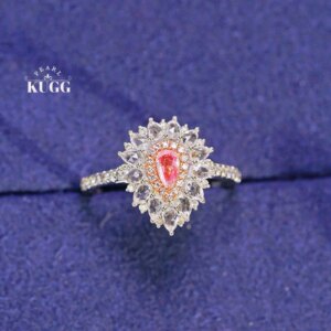 KUGG 100% 18K White Gold Rings Luxury Shiny Design Real Natural Pink Diamond Engagement Ring for Women High Party Jewelry