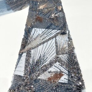 Luxury African Lace Fabric French Heavy BEADS Sequins Fabric 2025 High Quality Sewing Embroidered Lace Tulle Nigerian